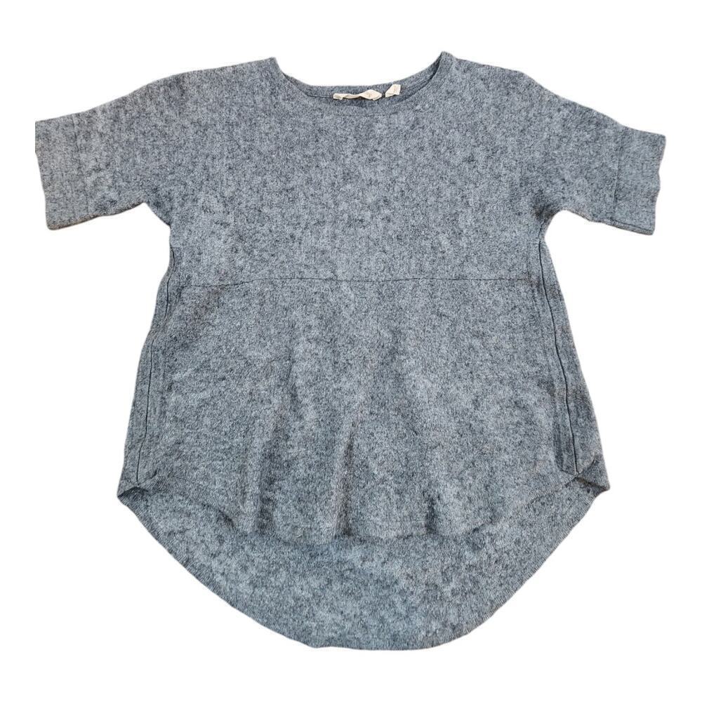 Soft surroundings small short sleeve gray sweater high-low wool & cashmere blend